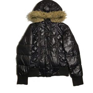 DKNY Fur Hooded Jacket Ski Hoodie Faux Puffer Coat